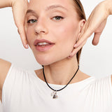 Leather necklace with pearl & heart charms (gold or silver)
