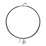 Leather necklace with pearl & heart charms (gold or silver)