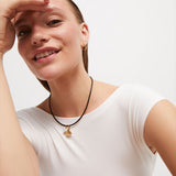 Leather necklace with pearl & heart charms (gold or silver)