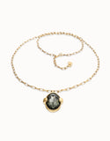 Long necklace with gray oval faceted crystal, gold