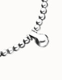 Short beaded necklace with medium and a large sphere, silver