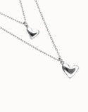 Multi strand chain necklace with two hearts, silver