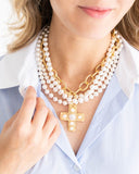 Pearl Cross Multi-Strand Necklace, gold
