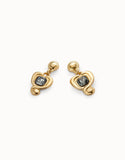 Drop earrings with a heart and black crystal (gold or silver)