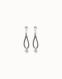 Drop leather earrings with sphere detail, silver