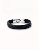 Black braided leather bracelet (silver)