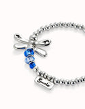 Elastic bracelet with dragonfly with blue crystals (silver)