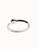 Bangle bracelet with leather and green crystal (silver)