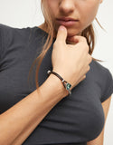 Bangle bracelet with leather and green crystal (silver)