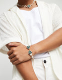 Bangle bracelet with two multicolored crystals (silver)