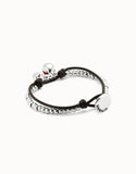 Leather beaded bracelet with red murano glass (silver)