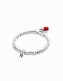 Beaded bracelet with red murano glass (silver)