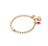 Bracelet with dangling heart and red stone (silver or gold)