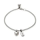 Beaded bracelet with heart and love charm (silver or gold)