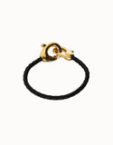 Black leather bracelet with interlocking carabiner