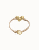 Camel leather bracelet with heart detail, silver
