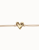 Camel leather bracelet with heart detail, silver