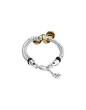 Double-strand bracelet with lobster clasp and two drops (silver/gold)