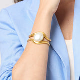 Wave Stone Cuff, Iridescent Chalcedony Blue