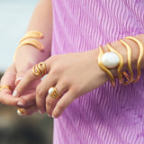 Wave Stone Cuff, Iridescent Chalcedony Blue