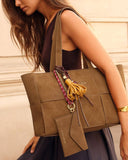 Taya Woven Suedette Tote Bags, Caramel 
Suedette
