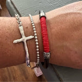 Brown Leather Bracelet Wrapped in Red