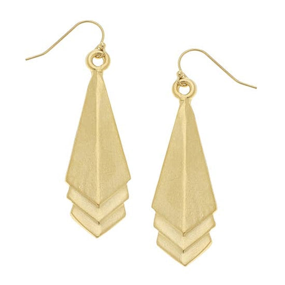 Gold Deco Drop Wire Earrings (1500b)
