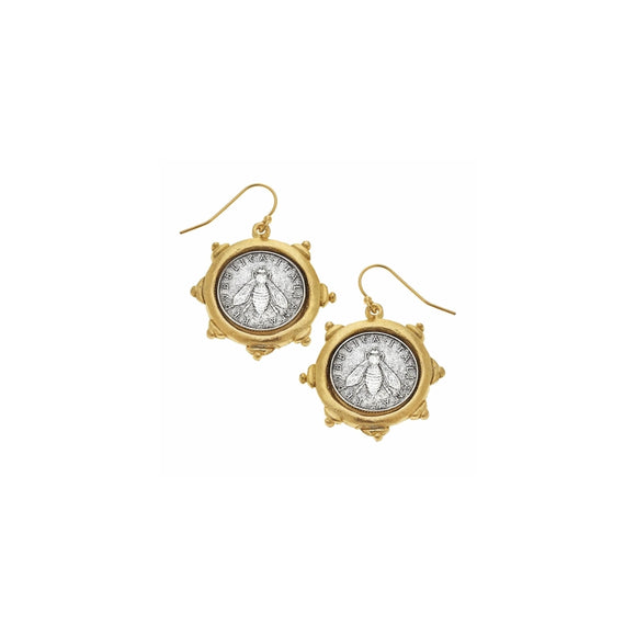 Florence Bee Coin earrings, gold