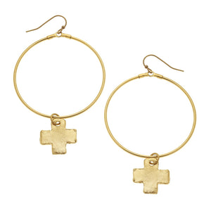Gold Cross and Round Hoop Earrings
