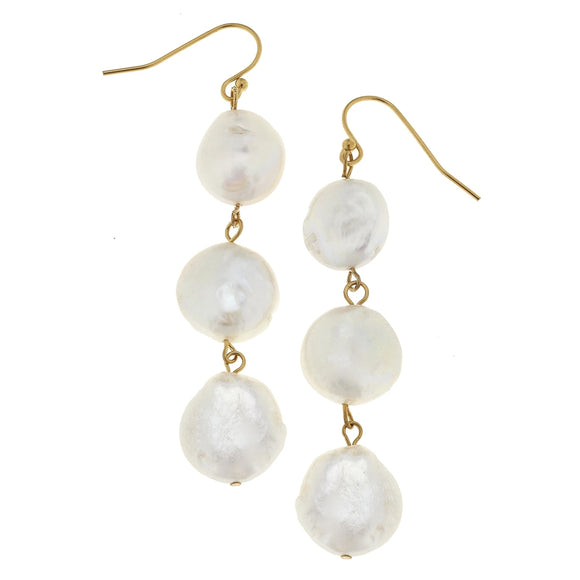 Gold and 3 Genuine Coin Pearl Earrings (1873w)