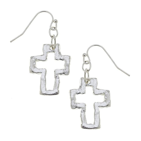 Open Cross Earrings, silver