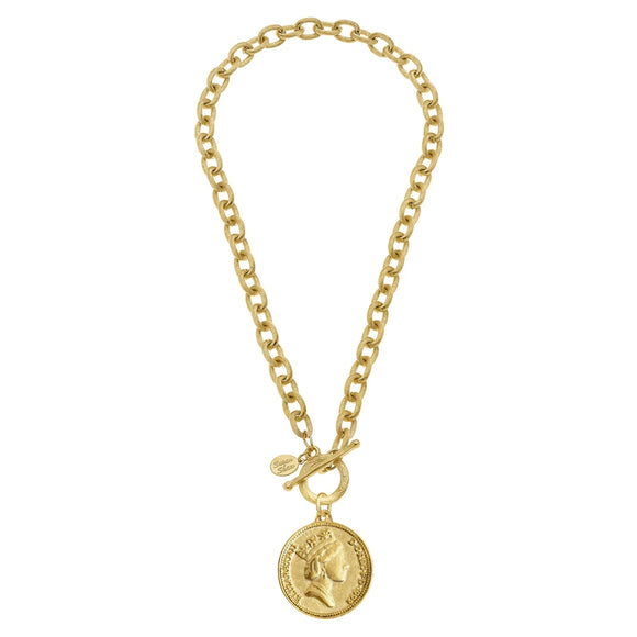 Queen Elizabeth Coin Toggle Necklace, gold