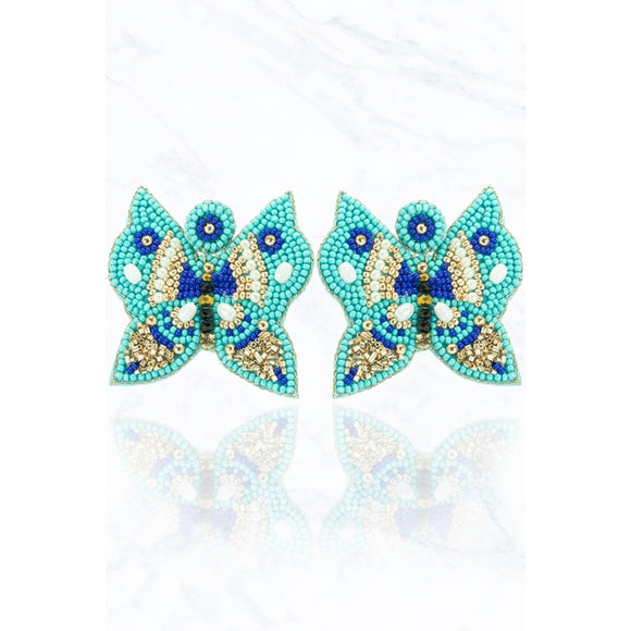 Bead Butterfly Earrings - Aqua
