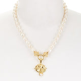 Gold Elephant Pearl Necklace (3221eg)