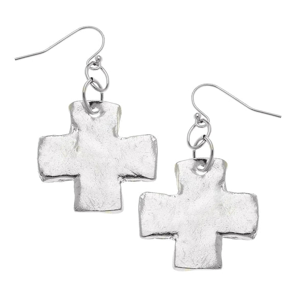 Square Cross Earrings, Silver