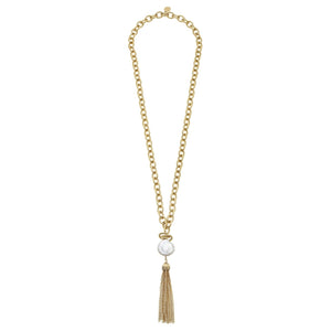 Coin Pearl + Gold Tassel Necklace