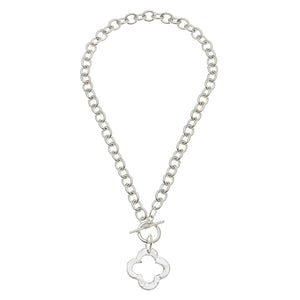 Clover Front Toggle Necklace, silver
