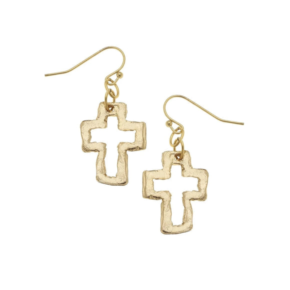 Open Cross Earrings, gold