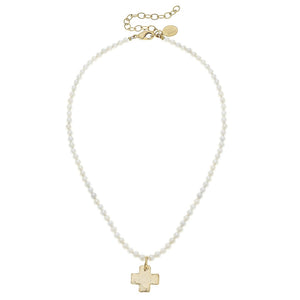 Gold Cross Pearl Bead Necklace (3342ci)