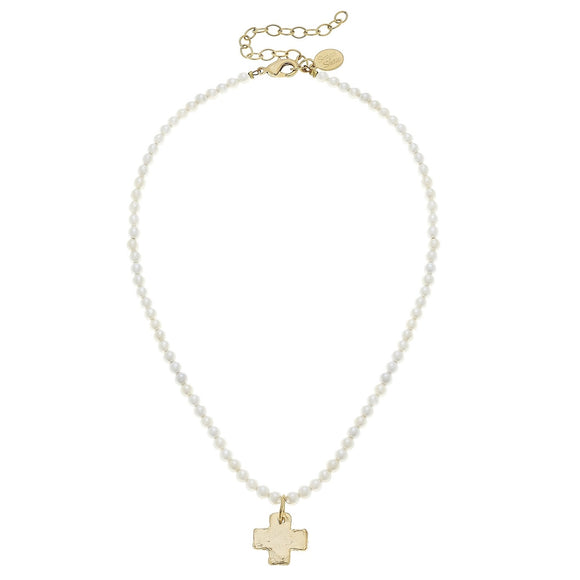 Gold Cross Pearl Bead Necklace (3342ci)