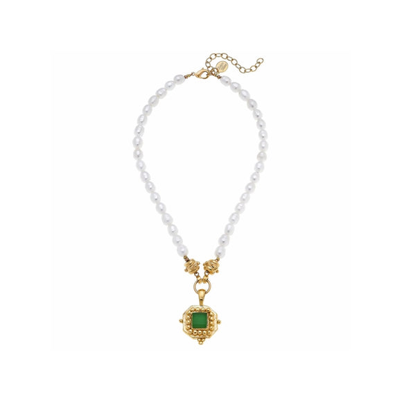 Charlotte Mini Pearl Necklace, emerald