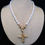 FLEUR CROSS AND PEARL NECKLACE (3334c)